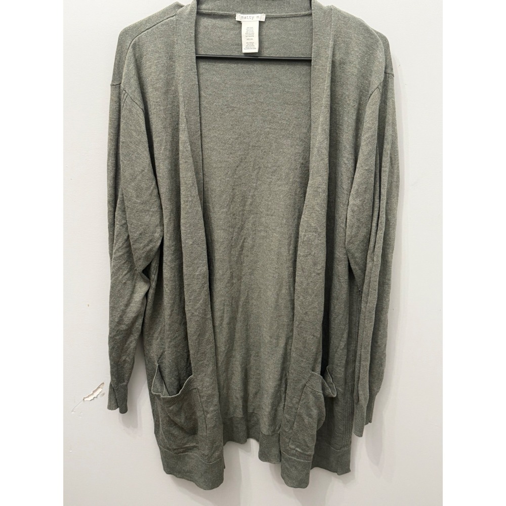 Matty M Olive Green Open Front Cardigan Sweater Duster with Pockets XXL